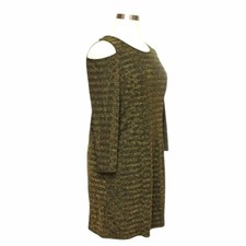 Ny Collection Black Gold Metallic Cold-Shoulder 1X Party Dress Sexy Bodycon