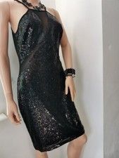 Club L Embellished Sequin Mini Cami Evening Occasion Prom Party Dress 16 Black