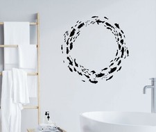 Wall Decal Bathroom Circle Fishes Ocean Marine Vinyl Decor 22.5 in x 23 in gz385