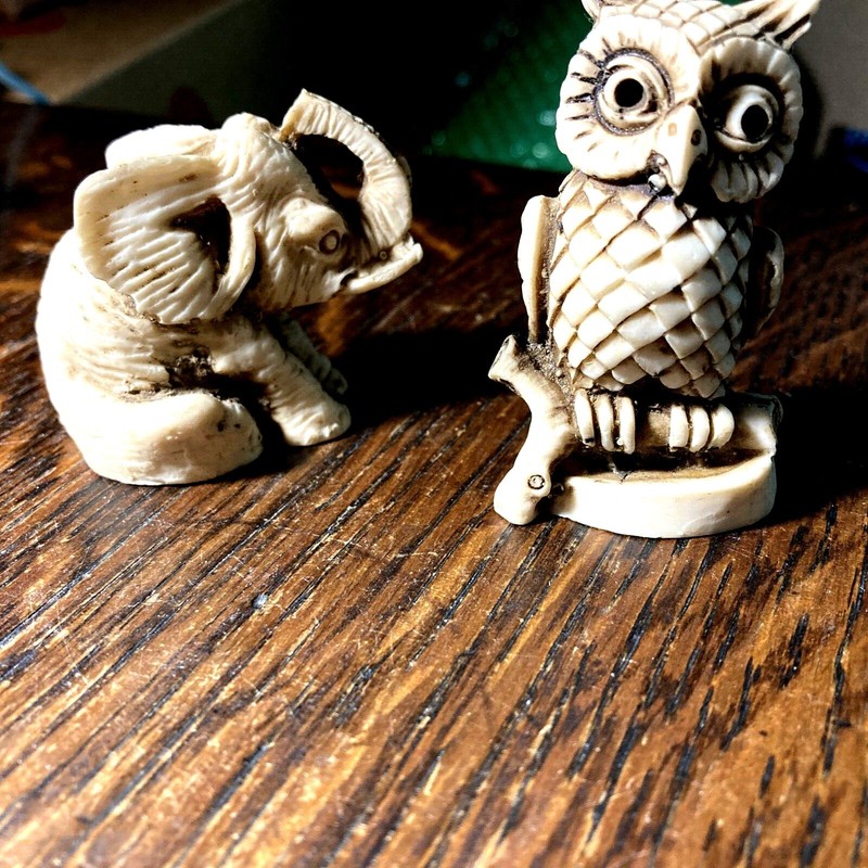 Seated Elephan & Wise Owl of Resin 