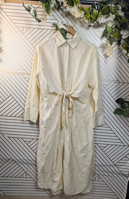 H&M Women's Tie Front Shirt Dress Long Sleeve Midi Beige Ivory Beach Size  Small | eBay