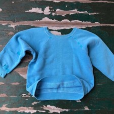 1950s Light Ocean Blue Crewneck Sweatshirt With Great Mended Details