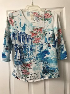 Chicos-Travelers-Womens-Knit-City-Scene-Print-Shirt-Size-0-Small-Blouse-Top