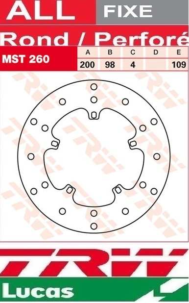 Disque de frein avant TRW Lucas MST260 anti-vibration pour Derbi 50 Boulevard BR 2009