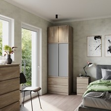 240cm 2 Sliding Doors Wardrobe Bedroom Storage Closet Hanging Rail Cupboard Unit