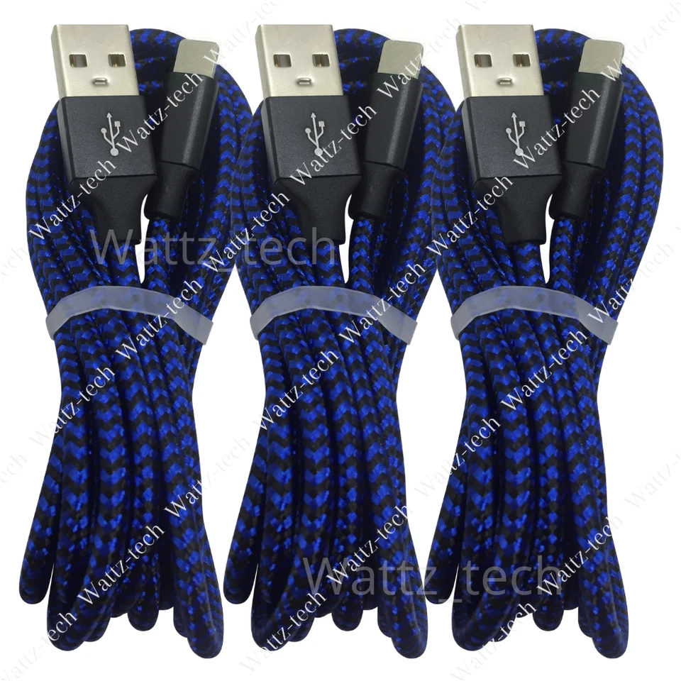 3-Pack 6Ft Braided USB Charger Cable For iPhone 13 12 11 XR 8 iPad Charging Cord - Image 2 of 4