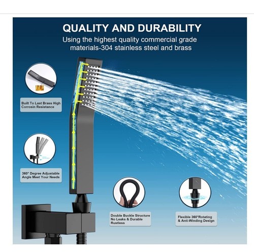 Black LED Rainfall Shower Faucet Set Head Combo System Massage Jets Thermostatic - Picture 31 of 42