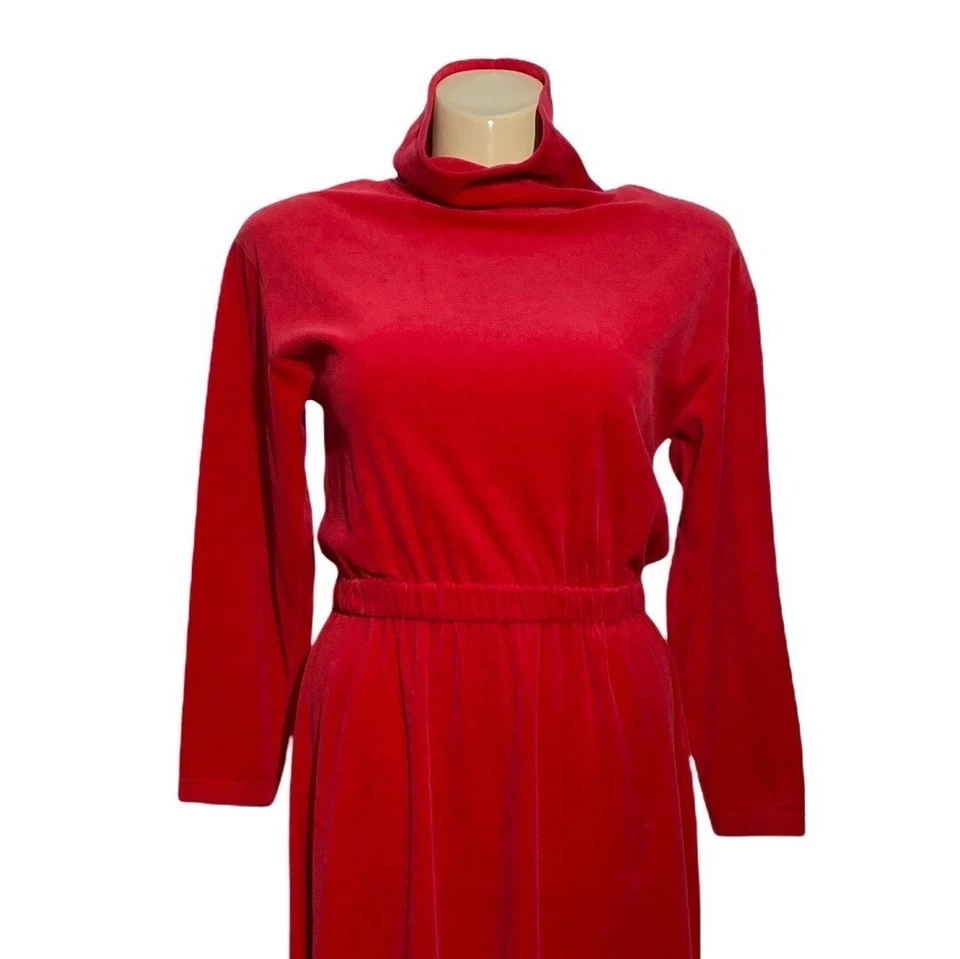 Vestido vintage para mujer FADS M rojo suave terciopelo tela largo Sl cuello tortuga holgado Foto 2 de 4