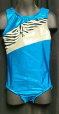 BP Designs Youth Medium Blue and Silver Metallic Dance Leotard with Zebra Accent