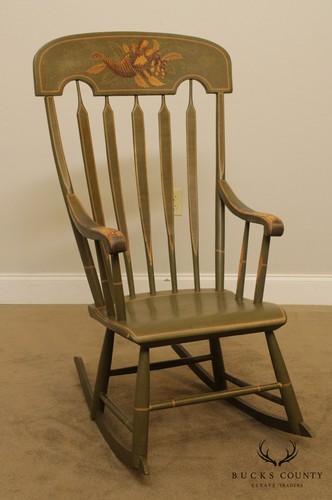 Antique 19th Century Green Painted Arrow Back Rocker - Picture 4 of 11