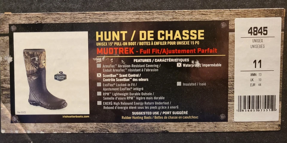 Irish Setter MudTrek 15" Waterproof Full Fit Rubber Boots (Men's 11) Mossy Oak - Image 2 of 4