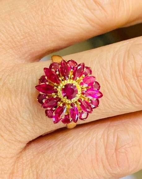 22kt Solid Yellow Gold & Ruby Cocktail Ring - image 2