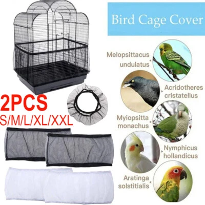 2PC Pet Bird Cage Seed Catcher Net Nylon Mesh Cover Guard Shell Skirt Decoration