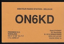 QSL Radio CARD"ON6KD,Karel D'Hondt,93",Provincie O.V. Waasland,Belgium(Q6775)
