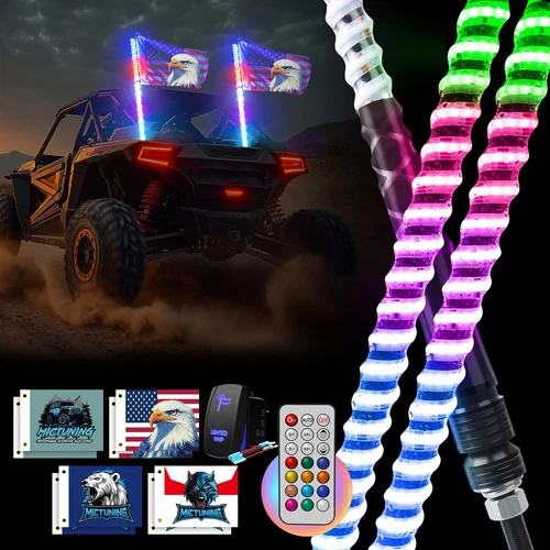 2pcs 3FT LED Whip Light RGB+IC Chasing, w/Remote Control, for Can-AM ATV UTV RZR