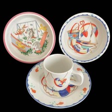 Tiffany Co. Baby Tableware 4 pcs set Ceramic Mug Deep dish Plate Used