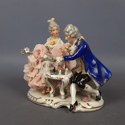 Capodimonte Dresden Porzellan Skulptur Damina und Prinz Schach Vintage 1960 - Bild 6 von 16
