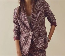 Free People Maggie Linen Blazer Floral Brown Purple 4 Small
