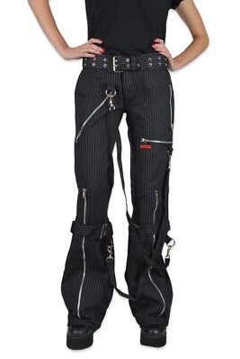 Rare Tripp NYC Bondage Baggy Goth Rave Grunge Black Pinstripe Y2K