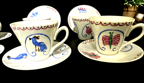 VTG Real S. Paulo BRAZIL Hand Painted Artist Signed Teacup Saucer 16PC Set - Picture 3 of 20