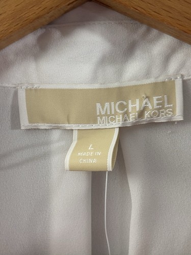 NWT Michael Kors Large White Half Sleeve Blouse with Gold Hardware. Sheer - Picture 3 of 9