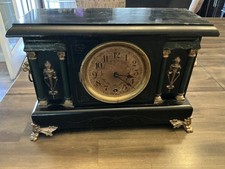Antique Sessions Ornate Wood Mantle Black Pillar Clock Repair Restoration