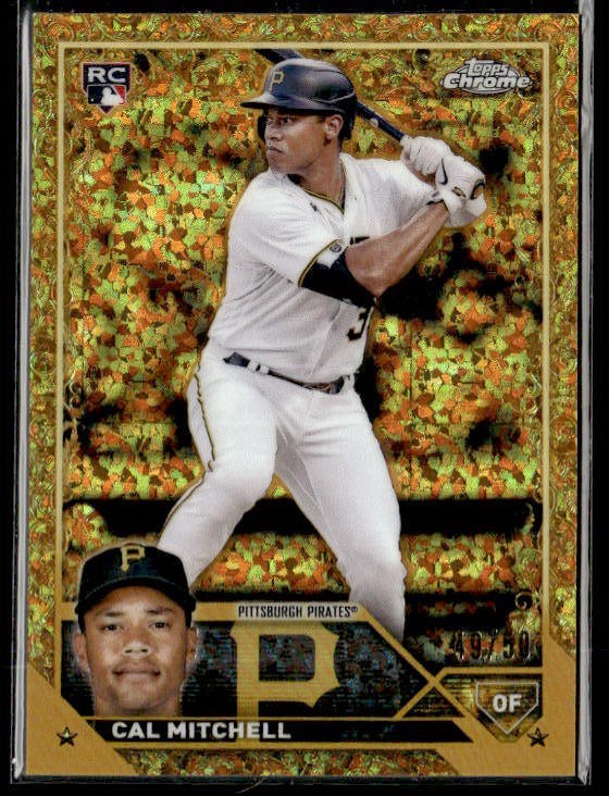 L88,932 - 2023 Topps Chrome Gilded Gold Etch Mini-Diamond #148 Cal Mitchell /50