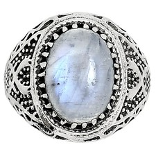 Natural Rainbow Moonstone - India 925 Sterling Silver Ring s.9 Jewelry R-1738
