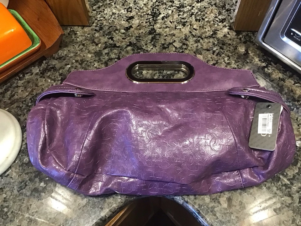 Guess 90’s GG LOGO PURPLE FAUX LEATHER BAG Top Handle Clutch Purse Glam Y2K TAGS - Image 4 of 4
