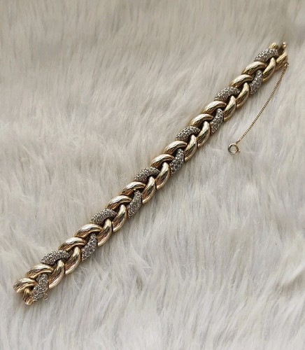 Bracciale vintage firmato CINER strass trasparenti incrostati tono oro intrecciato 7,25" - Foto 11 di 20