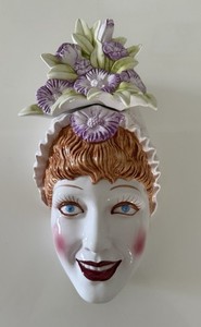 Ceramic Wall Mask Woman With Flower Headpiece Carmen Miranda Or Lucille Ball