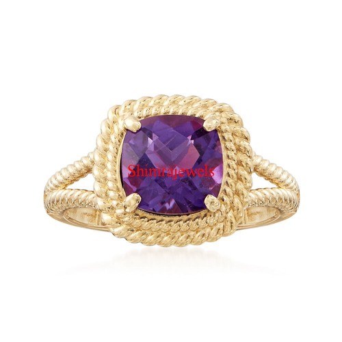 Bague Taille 54 Avec Améthyste Et CZ - Plaqué Or 18K Laminé, Style Princesse Marquise, Neuve Avec étiquettes