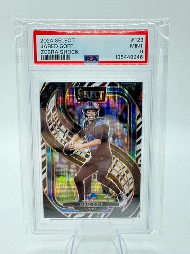 2024 Panini Select - Premier Level Jared Goff #123 Zebra Prizm PSA 9