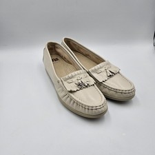 SAS womens Kiltie Tassel Loafers shoes Leather Bone/Beige size 7 M USA