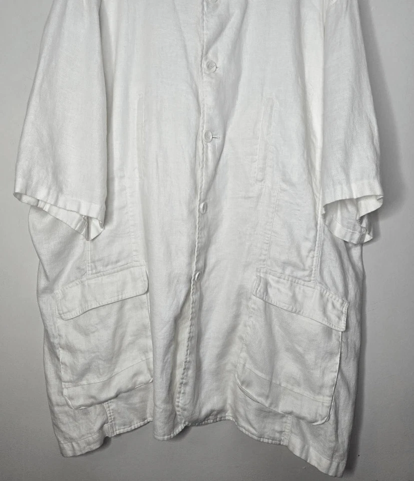 Inserch Men’s Linen Utility Shirt Jacket Size 4XL White Short Sleeve Button Fron - Image 3 of 4