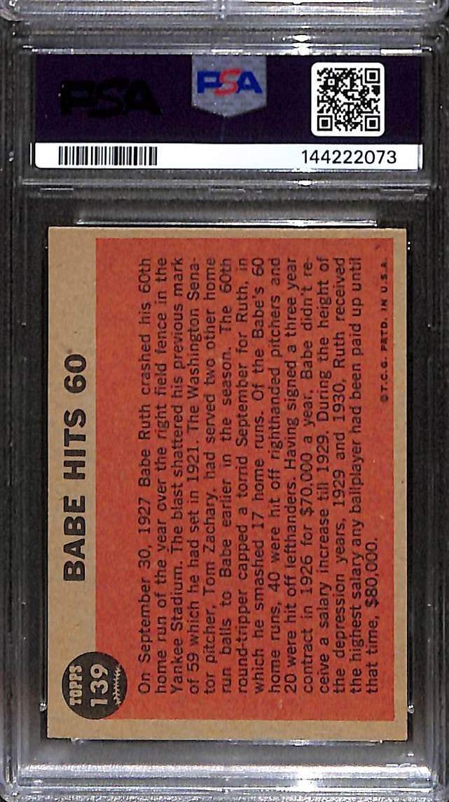1962 Topps #139 Babe Ruth Hits 60 PSA 5 EX 144222073  view 2
