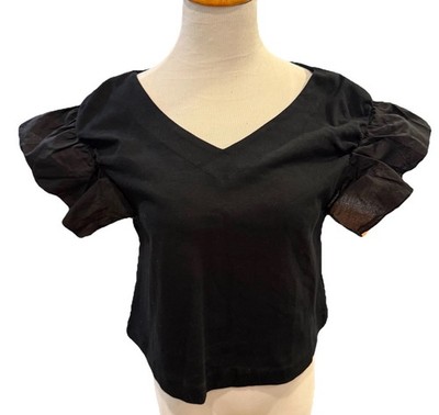 Jill Stuart Black Waist Crop Flutter Sleeve Boxy Oversized Top One Size EUC