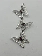 Sterling Silver Dangling Butterfly Pendant/Slide With Garnet Stamped K-B