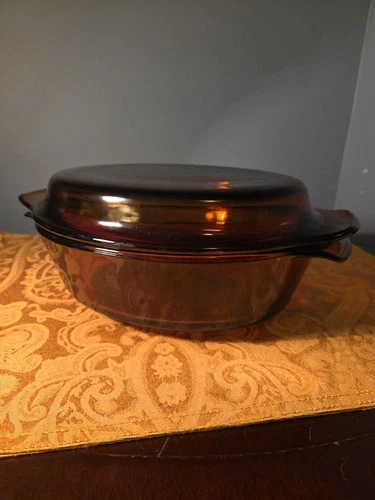 VTG Anchor Hocking Fire King 433 Oval Amber Glass Casserole Dish w/ Lid  1.5qt