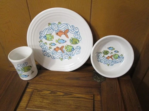 Fiestaware GOIN FISHIN child’s set lake fish discontinued 2002 Fiesta