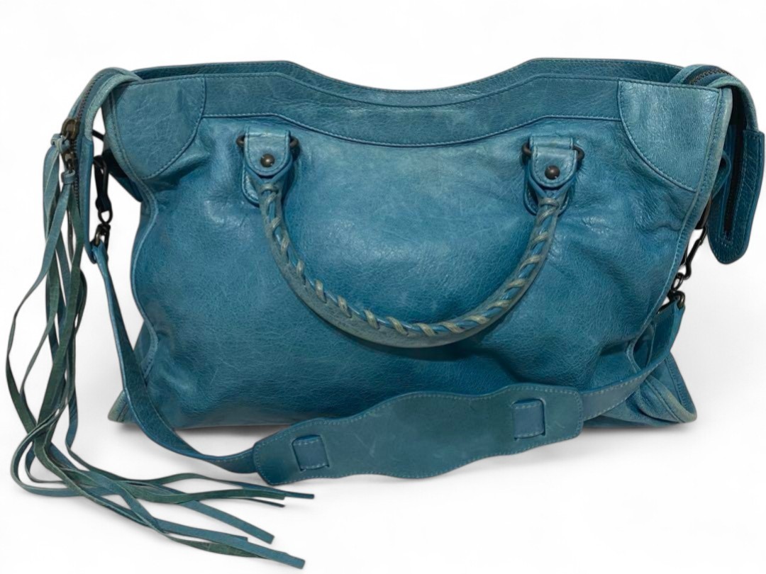 BALENCIAGA City 115748 Blue Leather 2way Bag Y2K Shoulder