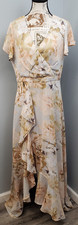 Calvin Klein Maxi Dress Womens 12 Multi Floral Chiffon Ruffle Hem Wrap V Neck