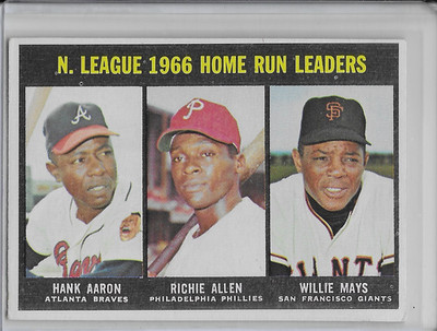 1967 TOPPS #244 1966 NATIONAL LEAGUE HOME RUN LEADERS AARON, ALLEN, MAYS 060226