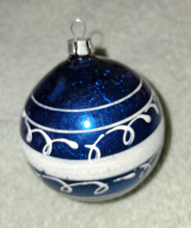 Vintage Antique Blue and White Christmas Ornament Ball Poland Hand Painted