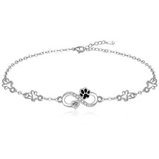 Cat Dog Paw Print Bracelet Sterling Silver Infinity Heart Puppy Paw Memorial Mot