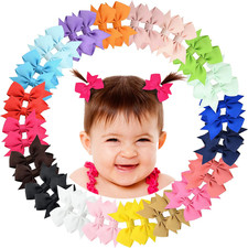 2" Baby Hair Clips Fully Lined Bows Tiny Alligator Clips for Infants
