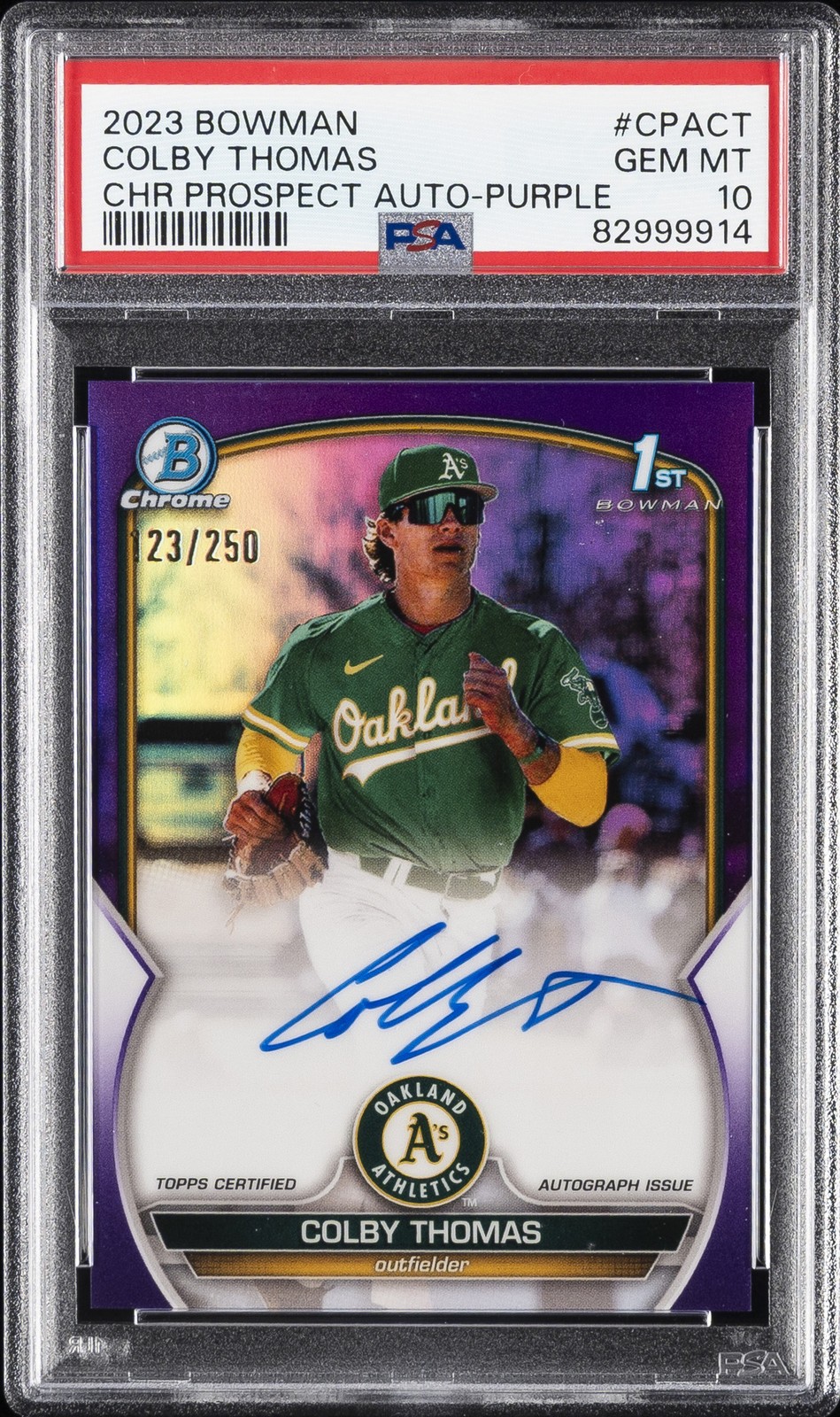 2023 BOWMAN CHROME PROSPECT AUTO #CPACT COLBY THOMAS 123/250 PSA 10 AUTO