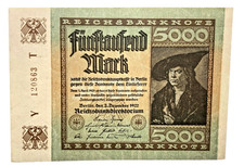1922 German Currency-Germany 5000 Mark-Paper Money-Banknote-Very Good Condition