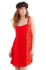 Urban Outfitters Women’s Red Button Down Mini Dress size M Square Neck Babydoll