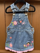 Y2K 2006 Dora The Explorer Denim Overall Dress 3T Nick Jr Kids HQ Embroidered